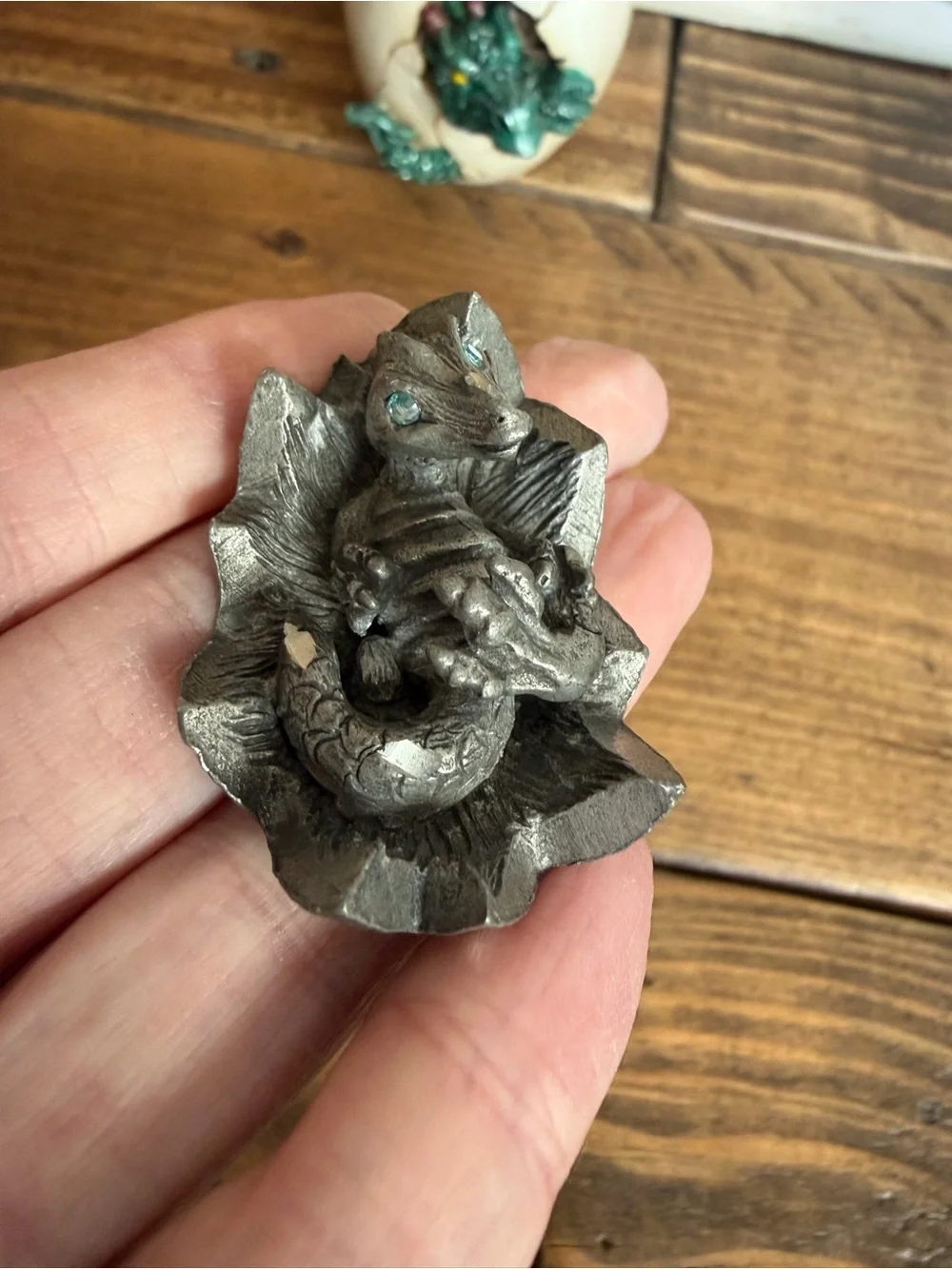 Vintage 90’s Green Baby Dragon Hatchling and Radcliffe Pewter Jewel Eyed Dragon